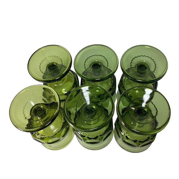 Kings Crown Avocado Green Thumb Print  Indiana Glass Cordial Glasses Six - Picture 8 of 9